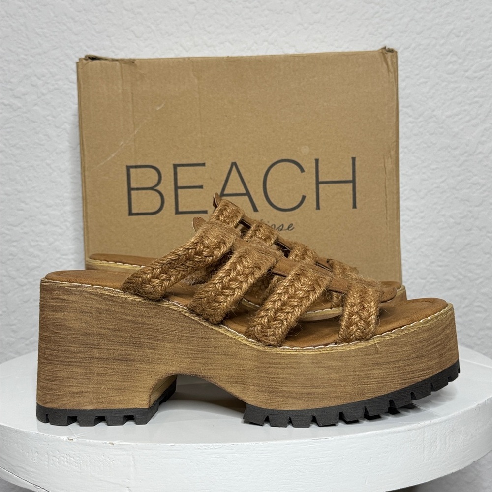 NIB BEACH BY MATISSE DAZE COGNAC BRAIDED JUTE PLATFORM SANDALS BOHO SIZE 10 - Picture 7 of 14